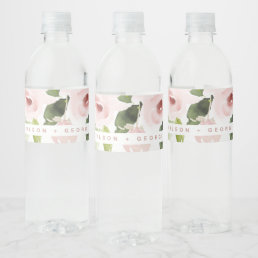 SOFT SUBTLE COLOR WASH BLUSH PINK FLORAL WEDDING WATER BOTTLE LABEL