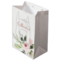 SOFT SUBTLE FLORAL BLUSH PINK ROSE BABY SHOWER MEDIUM GIFT BAG