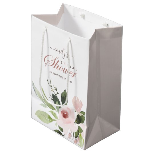 SOFT SUBTLE FLORAL BLUSH PINK ROSE BRIDAL SHOWER MEDIUM GIFT BAG