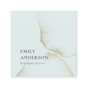 SOFT SUBTLE PASTEL AQUA BLUE GOLD ABSTRACT ORGANIC SQUARE BUSINESS CARD