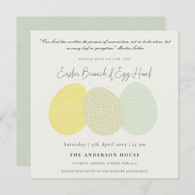 SOFT SUBTLE PASTEL EASTER EGGS BRUNCH & EGG HUNT INVITATION (Front/Back)