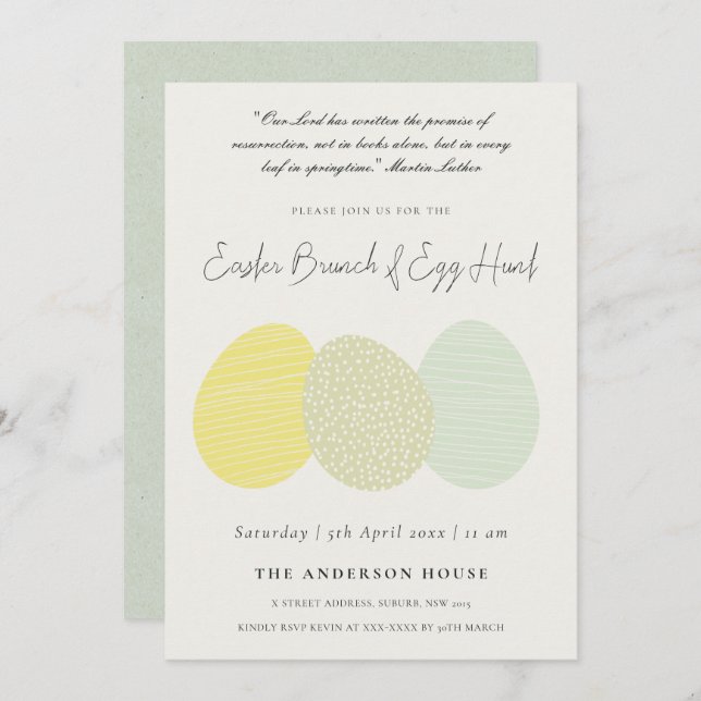 SOFT SUBTLE PASTEL EASTER EGGS BRUNCH & EGG HUNT INVITATION (Front/Back)