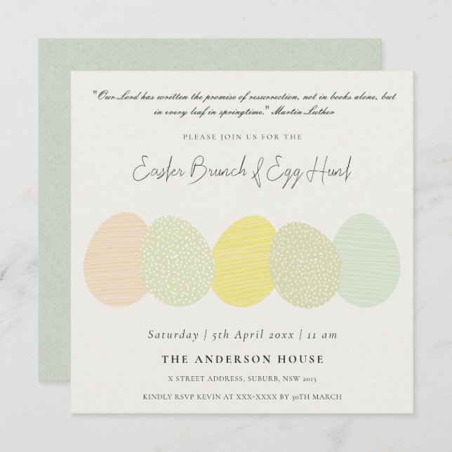 SOFT SUBTLE PASTEL EASTER EGGS BRUNCH & EGG HUNT INVITATION (Front/Back)