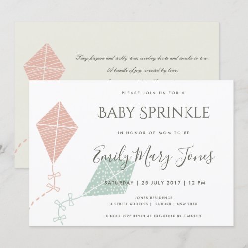 SOFT SUBTLE PINK BLUE KITE  BABY SPRINKLE INVITATION
