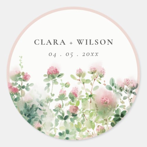 Soft Subtle Pink Watercolor Floral Garden Wedding Classic Round Sticker