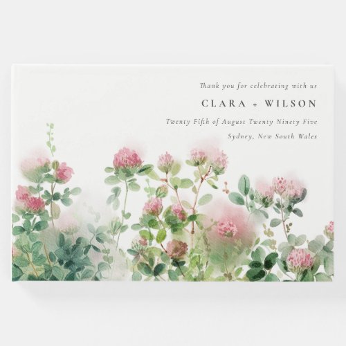 Soft Subtle Pink Watercolor Floral Garden Wedding Guest Book