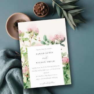 Soft Subtle Pink Watercolor Floral Garden Wedding Invitation