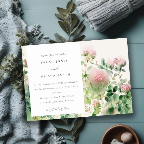 Soft Subtle Pink Watercolor Floral Garden Wedding Invitation