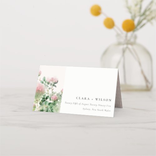 Soft Subtle Pink Watercolor Floral Garden Wedding Place Card
