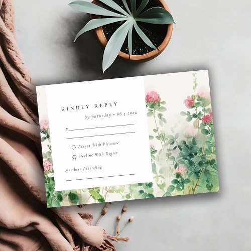 Soft Subtle Pink Watercolor Floral Garden Wedding RSVP Card