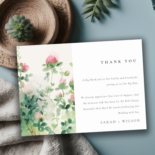 Soft Subtle Pink Watercolor Floral Garden Wedding Thank You Card