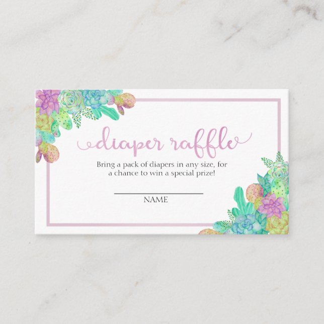 Soft Succulent & Cacti Girl Diaper Raffle Card (Front)