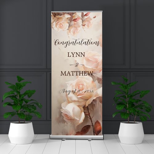 Soft Summer Roses Elegant Wedding Congratulations Retractable Banner