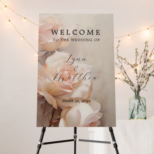Soft Summer Roses Elegant Wedding Welcome Sign
