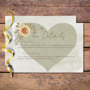 Soft Sunflowers Boho Heart Wedding Details Enclosure Card