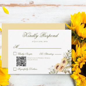 Soft Sunflowers Wedding QR Code RSVP Card