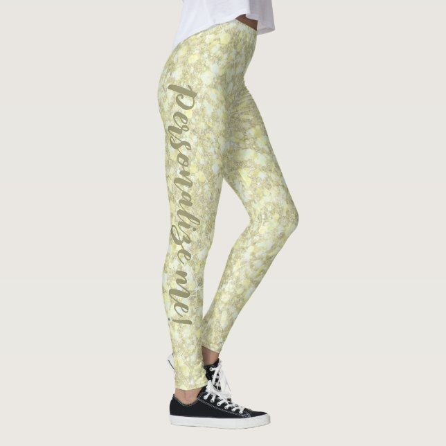 Soft Sunlight Light Yellow Glitter CUSTOM TEXT Leggings (Right)