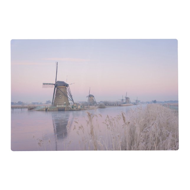 Soft sunrise light in winter over windmills placemat (Back)