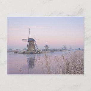 Soft sunrise light in winter over windmills postcard
