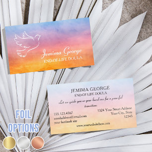 Soft Sunset Silver Dove End Of Life Doula Foil Business Cards