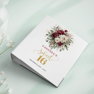 Soft Sweet 16 Blush Burgundy Floral Eucalyptus 3 Ring Binder