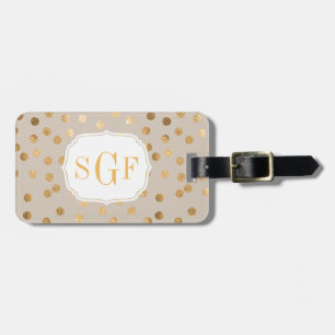 Soft Tan and Gold Glitter City Dots Monogram Luggage Tag
