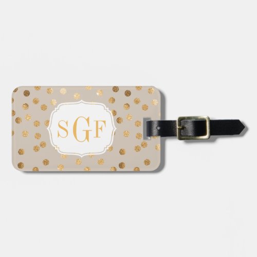 Soft Tan and Gold Glitter City Dots Monogram Luggage Tag