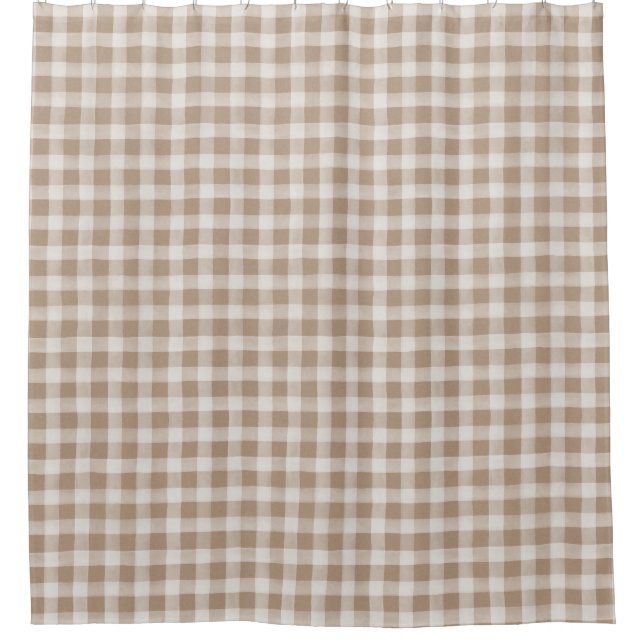 Soft Tan Beige English Country Check Plaid Shower Curtain (Front)