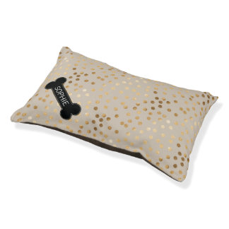 Soft Tan Gold Faux Glitter Dots with Custom Name Pet Bed