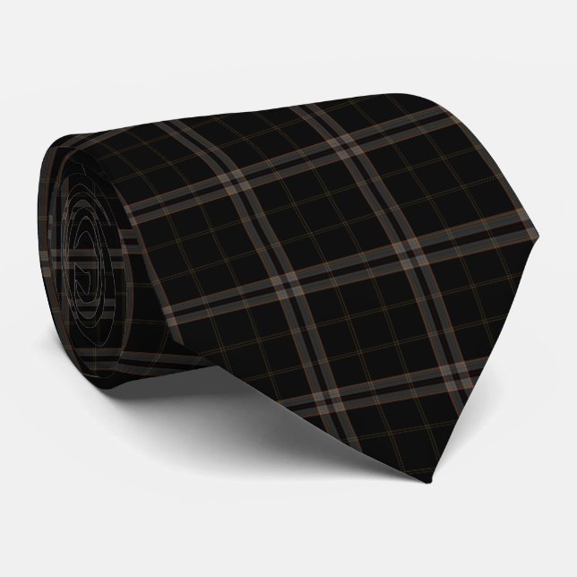 Soft Tan Red Black Tartan Plaid Neck Tie (Rolled)