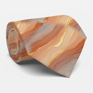 Soft Taupe Burnt Orange Marble Gold Neck Tie