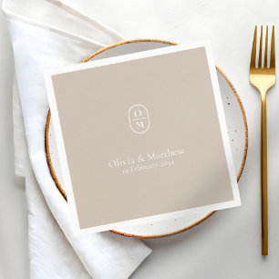 Soft Taupe   Chic Modern Wedding Monogram Wedding Napkins