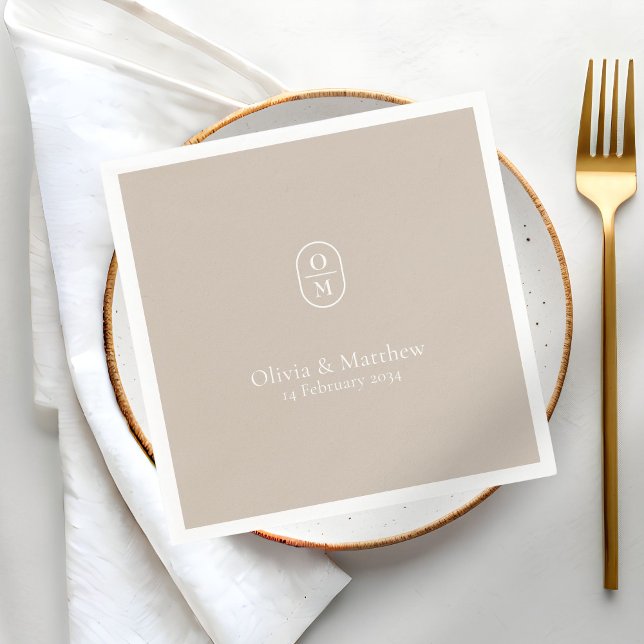 Soft Taupe | Chic Modern Wedding Monogram Wedding Napkins (Creator Uploaded)