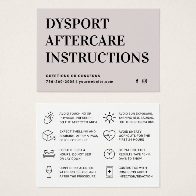 Soft Taupe Classic Dysport Aftercare Guide (Front & Back)