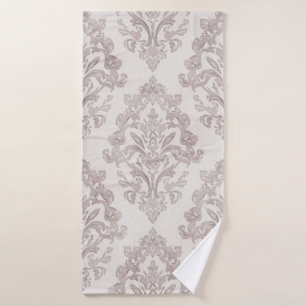 Soft Taupe Damask Watercolor Classic Floral Bath Towel