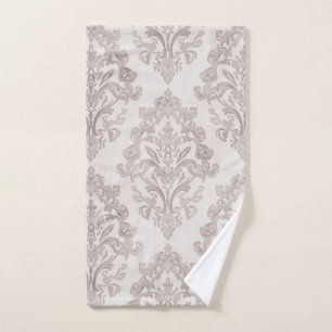 Soft Taupe Damask Watercolor Classic Floral Hand Towel