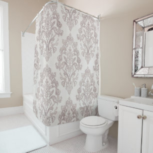 Soft Taupe Damask Watercolor Classic Floral Shower Curtain