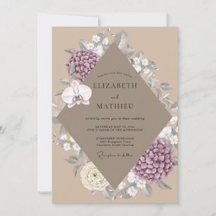 Soft Taupe Purple Orchid Wedding Invitation