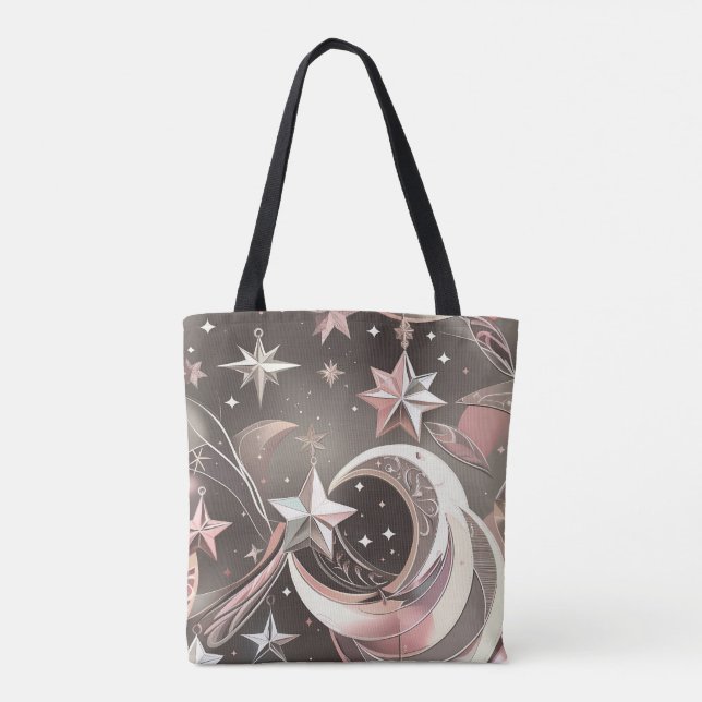Soft Taupe Rose Moon Warm Neutral Aesthetic Tote Bag (Back)