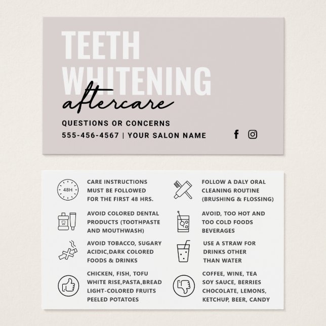 Soft Taupe Teeth Whitening Aftercare Guide (Front & Back)