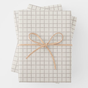 Soft Taupe Watercolor Windowpane Check Pattern Wrapping Paper Sheets