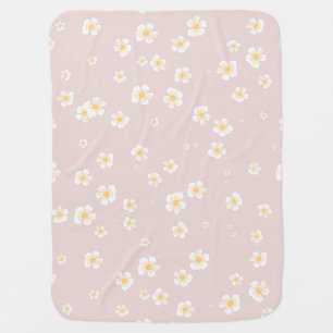 Soft Taupe White Daisies Baby Blanket