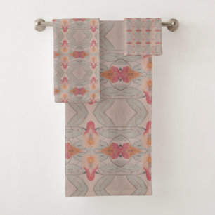 Soft Teal And Coral Bath Towel Set