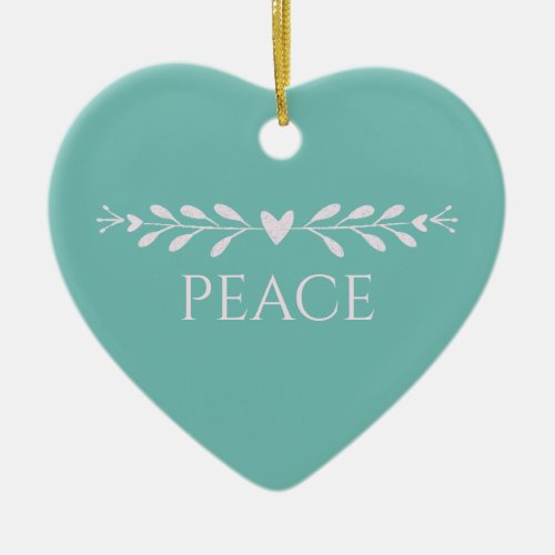 Soft Teal and Pale Pink Peace Personalized Ceramic Ornament