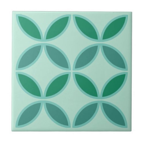 Soft teal and sea green circle or flower petals ceramic tile