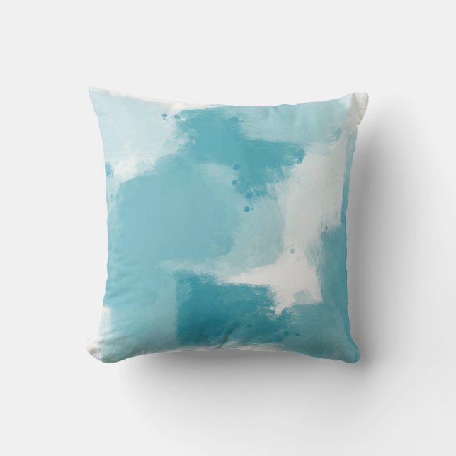 Soft Teal and White Abstract Brushstrokes Throw Pillow (Front)