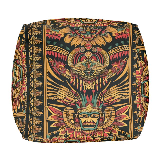 Soft Teal "Aztec Dream" Cubed Pouf Ottoman (Bottom)