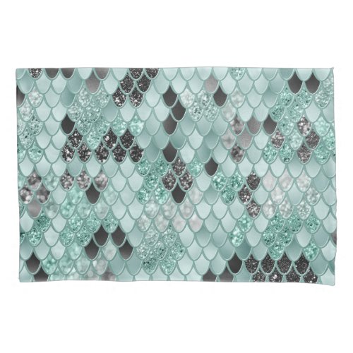 Soft Teal Black Mermaid Scales Glam 1  Pillow Case