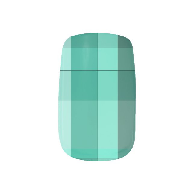 Soft Teal Blended Plaid Nail Art Decals (Left Thumb)