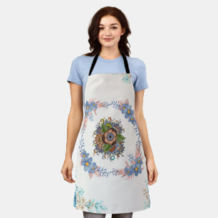 Soft Teal Blossoms – Calm Watercolor Apron